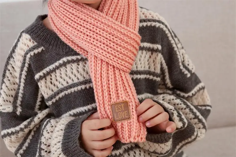 Брендовый детский шарф, вязаный детский теплый шарф, осенне-зимний однотонный шерстяной шарф с воротником для родителей и детей