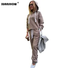 XUANSHOW 2018 New Winter And Autumn Female Sportswear Long Sleeve Hoodies+Full Pants 2 Piece Set Solid Casual Women's Outfits