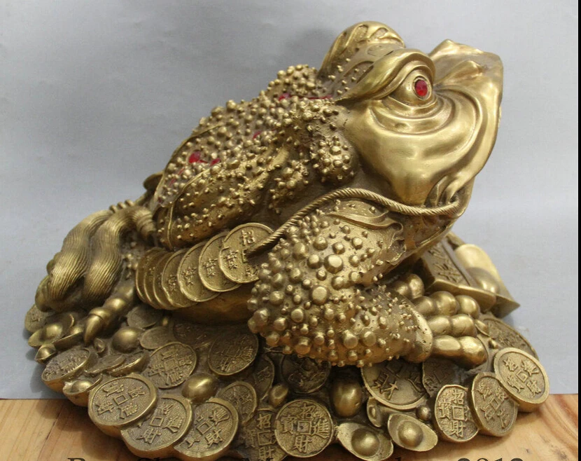 

zhaorui620++14' Chinese Folk Brass Money Coin Wealth Golden Toad Statue Sculpture
