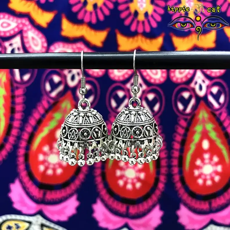 Jhumki индийские женские ювелирные изделия для ушей pusheen серебряные кольца для больших ушей Boho my pending order AliExpress в форме клетки для птицы серьги с кисточками - Окраска металла: 6