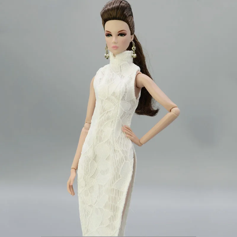 Высококачественная Белая Кружевная модная кукольная одежда для куклы Барби, китайское традиционное платье Ципао, одежда 1/6, кукольные аксессуары
