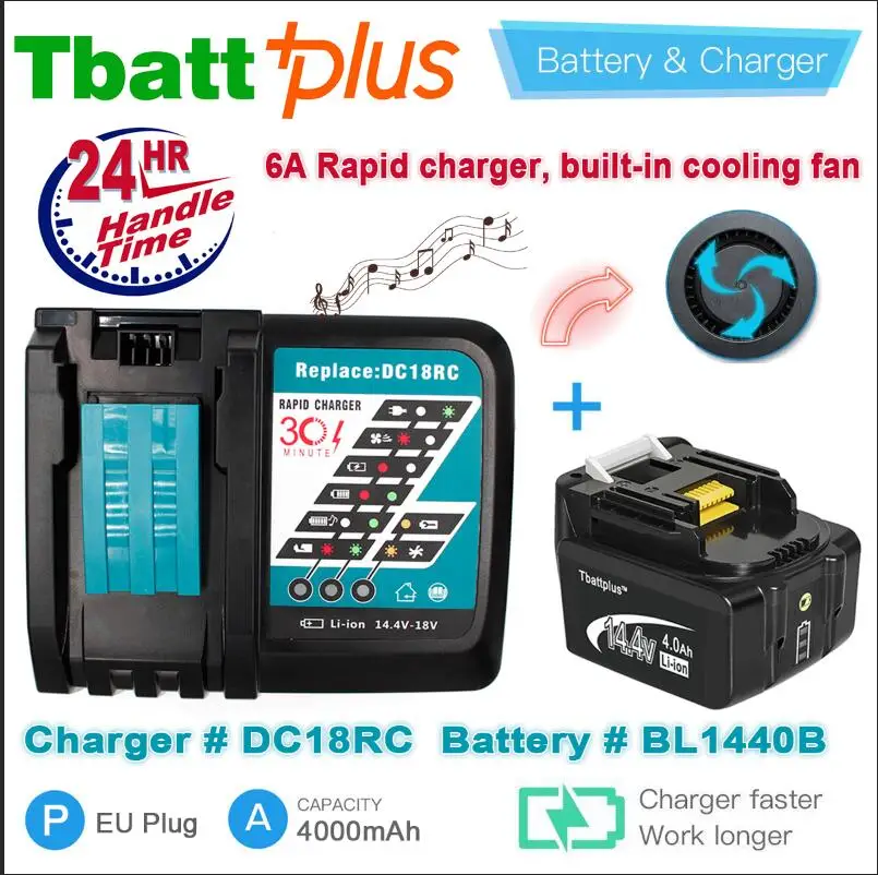 

4000mAh 14.4V 4.0Ah Li-Ion Battery For MAKITA BL1430 BL1415 194066-1 194065-3 194559-8 & Makita li-ion Charger DC18RC DC18RA