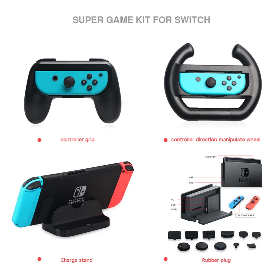 Игровой Комплект Multifuntion для Nintendo Switch Joy con Grip консоль рулевого колеса зарядное