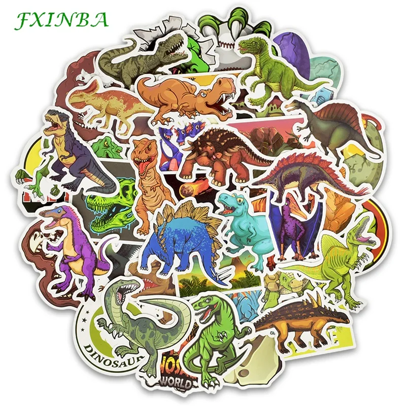 

FXINBA 50Pcs Dinosaur Stickers Kids Toys Funny Waterproof Animal Sticker Decal Jurassic Park Decoration DIY Laptop Skateboard