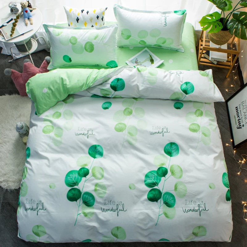 

Spring Bedding Set Green Duvet Cover Bed Set Geometric Flat Sheet Reindeer Bedclothes 4pcs Bed Linenset Nordic Home Textile