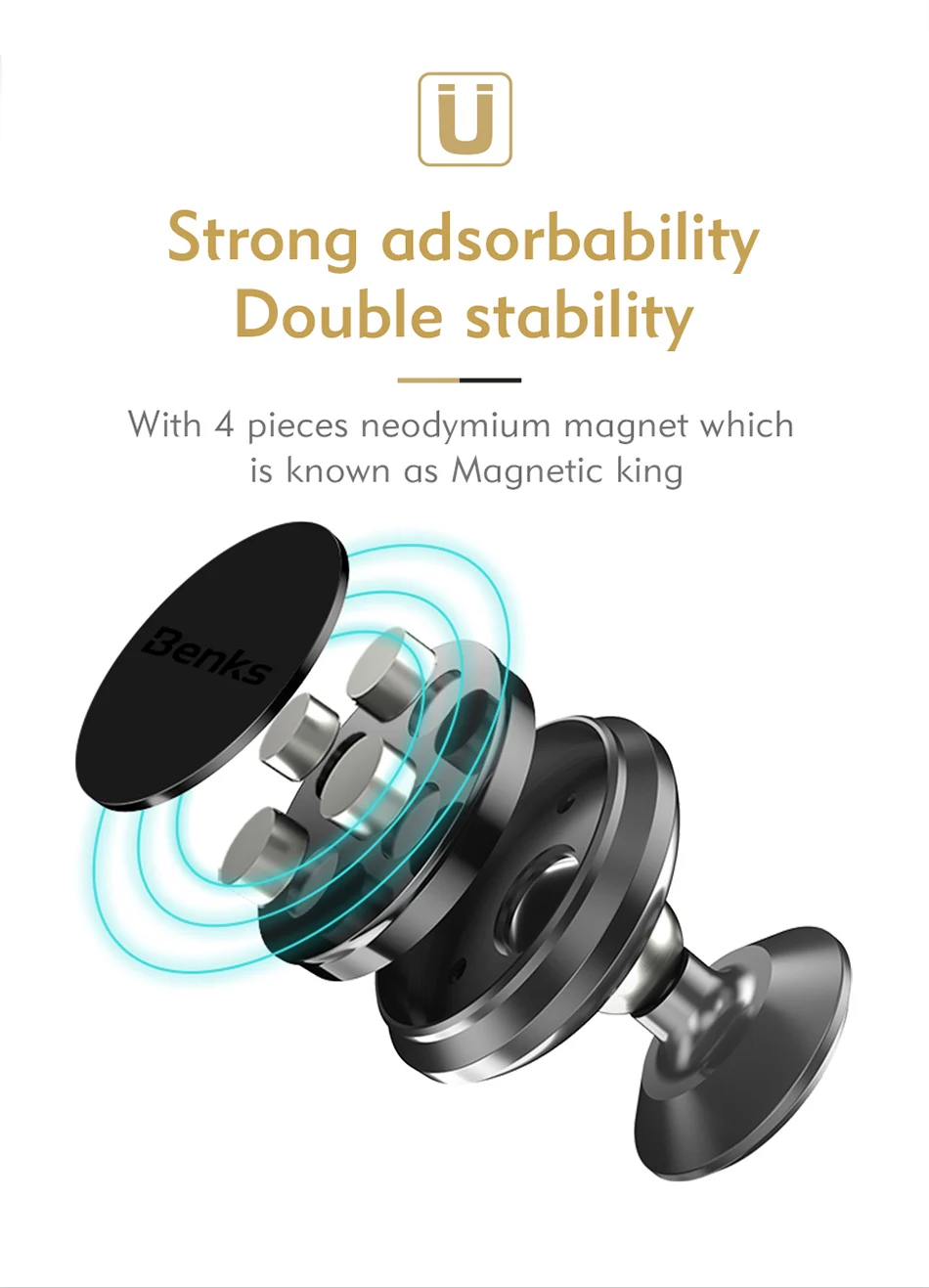 Benks Strong Magnetic Car Phone Holder Air Vent Mount Stand For iPhone X 8 7 6s Plus Samsung Aluminum Alloy Mobile Auto Bracket (2)