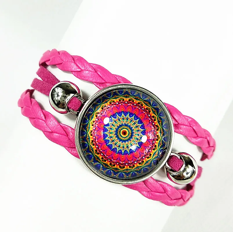 1 шт.(6 стилей можно выбрать) красный синий бандана Шарм браслет Мандала Цветок дзэн-буддизм стеклянный браслет из кабошона ручной цепи - Окраска металла: Антикварное серебро