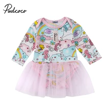 Новинка года; Брендовое платье с длинными рукавами и принтом единорога для новорожденных детей; шифоновое платье-пачка; одежда с героями мультфильмов