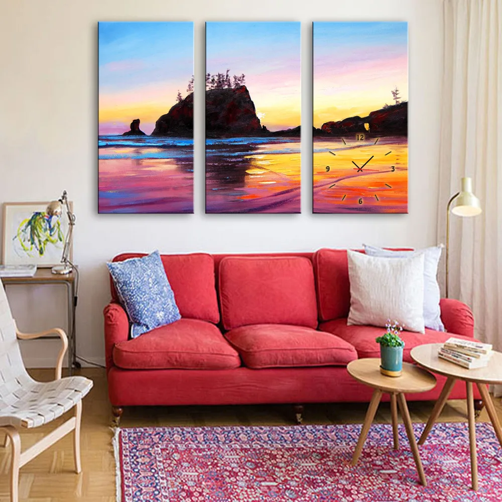 

Free Shipping E-HOME Seaside Reef Clock in Canvas 3pcs wall clock