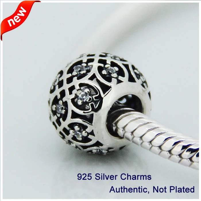 

Fits for Pandora Charms Bracelets Intricate Lattice Beads with Clear CZ 100% 925 Sterling Silver Jewelry Free Shipping