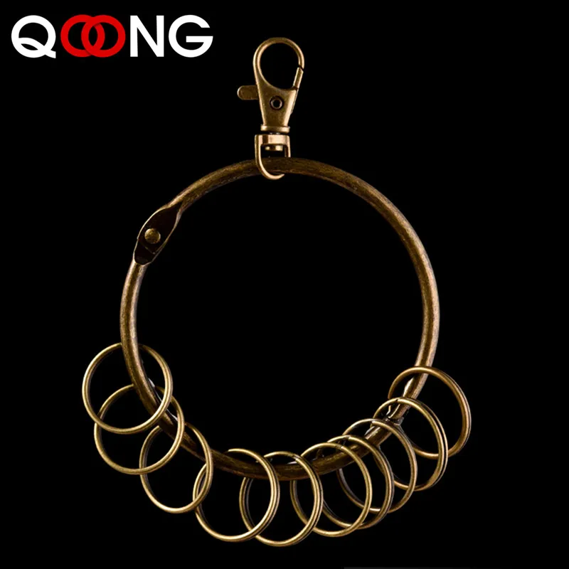 

QOONG Fashion Super Big Keychain With 10 Rings Retro Key Chain For Men Women Metal Wallet Pant Keyring Unisex HipHop Jewelry H20