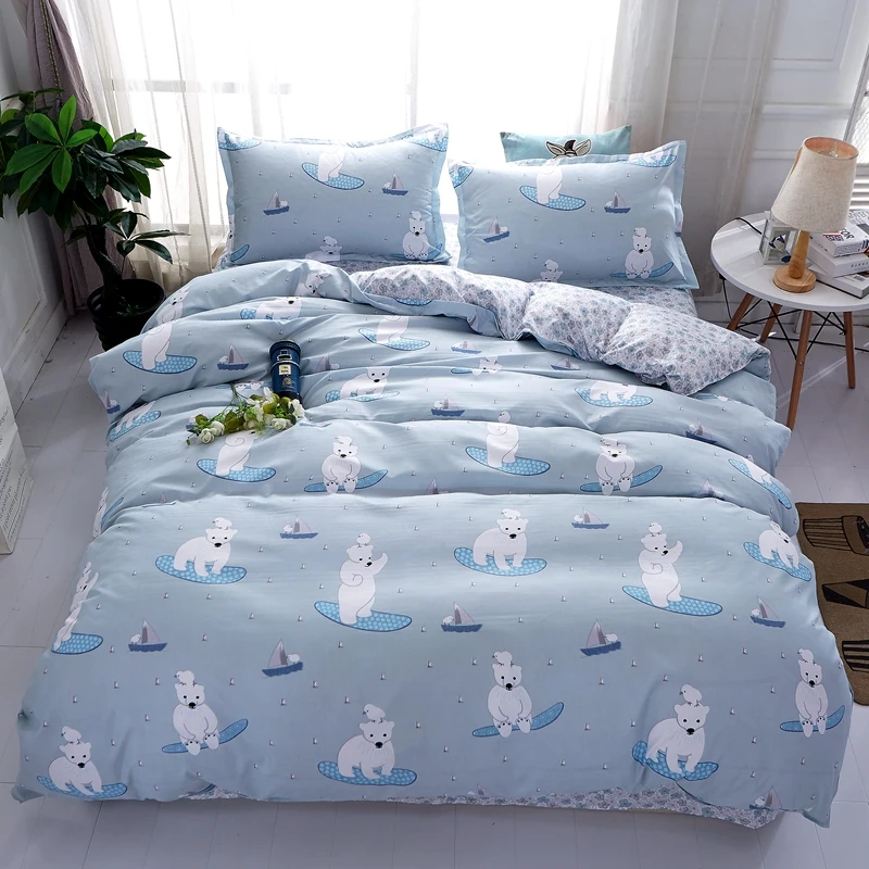 2018 Cartoon white white polar bear bedding sets twin full queen king