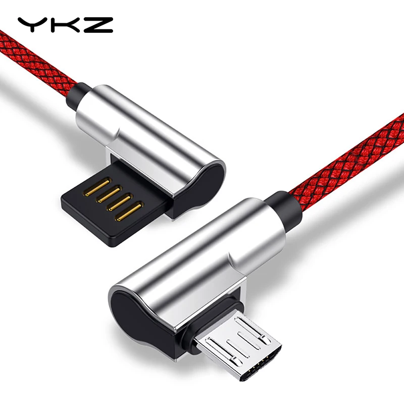 

YKZ 90 Degrees Micro USB Cable Fast Charging Mobile Phone Nylon Data Wire Microusb Cable for Samsung Xiaomi Android Phone Cable