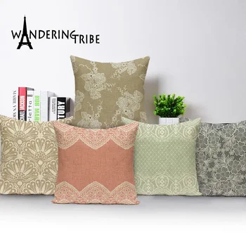 

Colorful Geometric Decorative Pillows Flower Floral Pillowcase Shabby Chic Kissen Green Cushions Custom Quality Cushion Cover