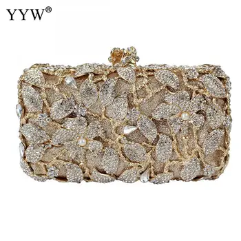 

Vintage Women Flower Mini Rhinestones Handbag Silver Crystal Clutches Bag Evening Bridal Sac A Main Party Box Clutch Purse New