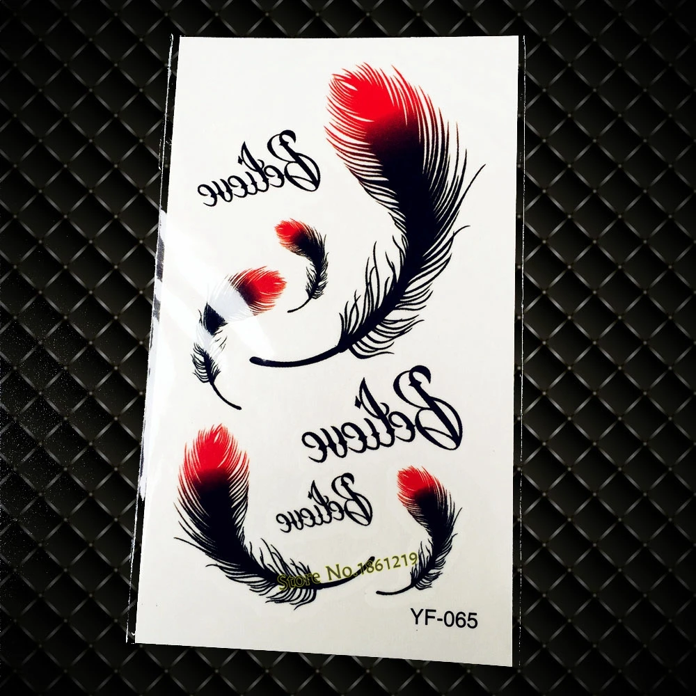 

Black Red Flah 3D Tattoos Sexy Men Women Henna YF-065 Feather WordArt Letters Design Party Body Makeup Temporary Tattoo Stickers