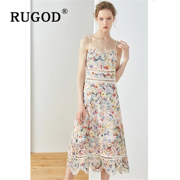 

RUGOD Sexy spaghetti strap summer long dress women Fashion colorful Lace hollow out summer dresses vestidos 2019 ruffles dress