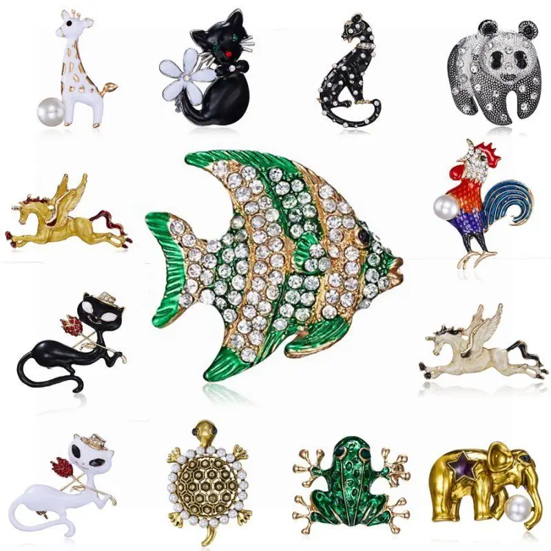 

RINHOO Fish Frog Cat Tortoise Horse Brooches for Women Party Supplies Fashion Accessories Enamel Broach Collar Pins Gift Jewelry