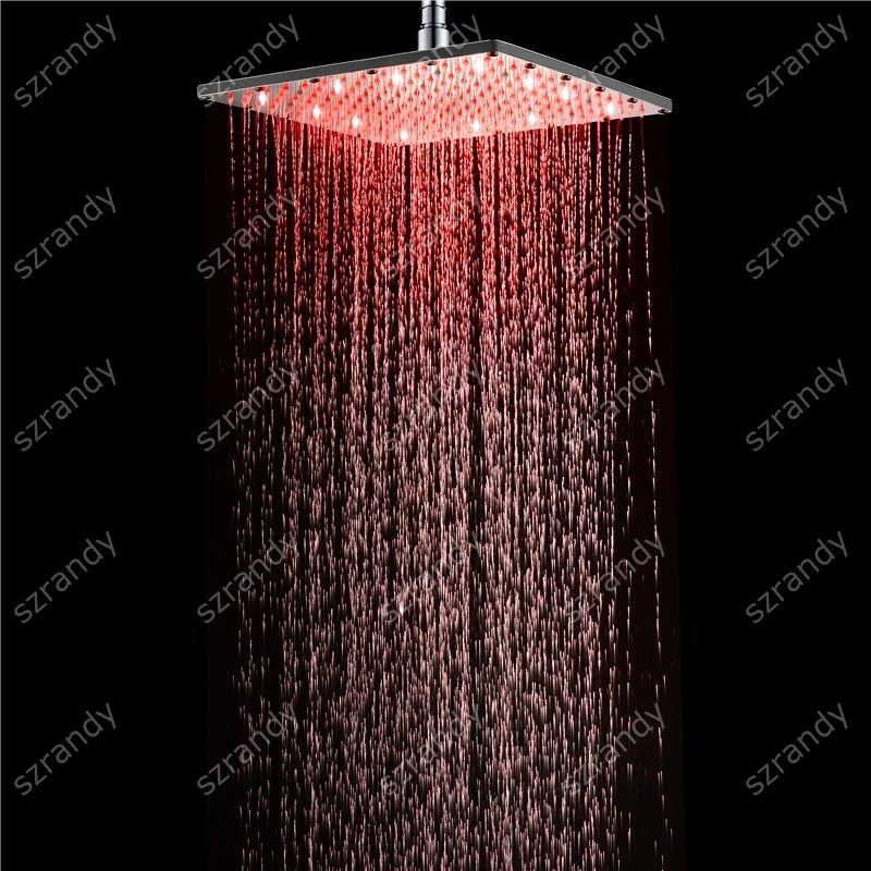 

12inch Square 30cm Single Red LED Waterfall Over Shower Head Powered by Water Pressure in Blue color without battery