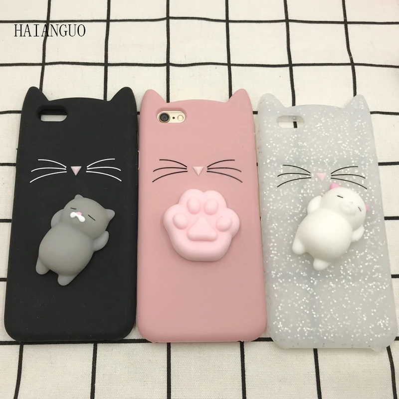 

3D Squishy For iPhone 6 6S 7 8 Plus X Case Cute Cartoon Animal beard Cat Ear Silicone Case For iPhone 5S SE 6 6S 7 8 Plus Capa