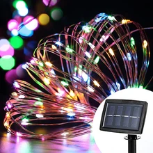 10 м 100 светодиодный Солнечный светодиодный медные струнные фонарики для садов, домов, танцев, рождественской вечеринки, открытый Сказочный свет для праздника