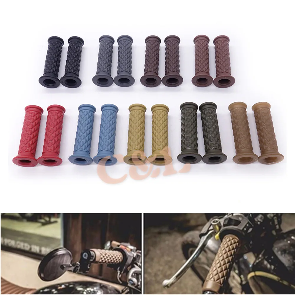 

Motorcycle 7/8'' Retro Rubber Handlebar Hand Grip For Honda Suzuki Kawasaki Triumph Cafe Racer Bobber Custom