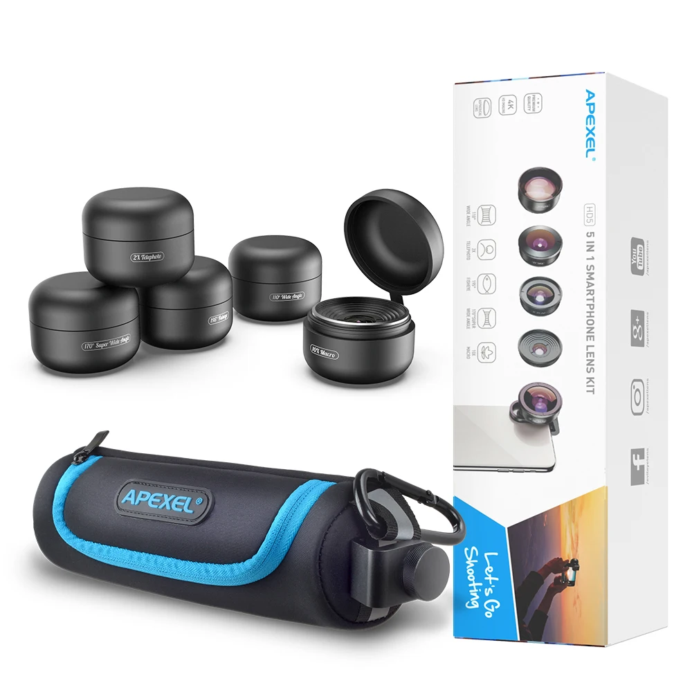 HD5V2 Cell Phone Camera Lens 5 in 1Macro Wide Fisheye Telephoto Optical Portrait Phone Lens for iPh