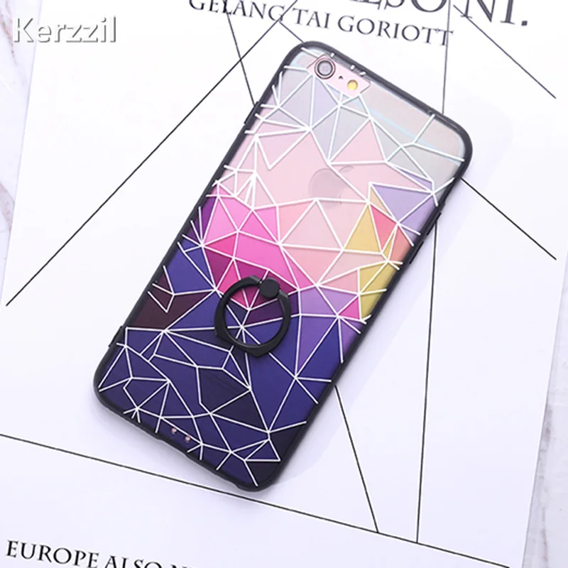 

Case For iphone 7 7plus 3D Relief Bohemia flower Colorful Geometry Phone Cover For iphone 6 6S PLus With Holder Case Capa