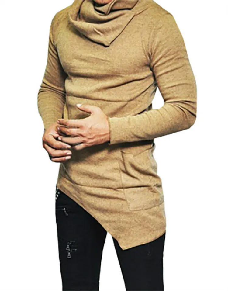 Мужские свитера с высокой горловиной, необычный дизайн, мужской свитер, одноцветная мужская повседневная кофта, пуловер, свитера для
