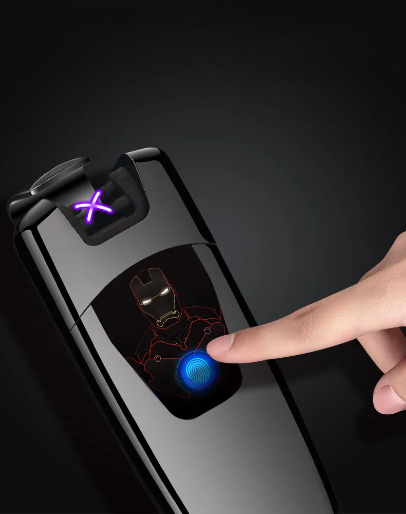 

Touch Sensitive Iron Man USB Double Arc Windproof Lighter Electronic Usb Charging Plasma Eletronic Pulse Cigarettes Lighters