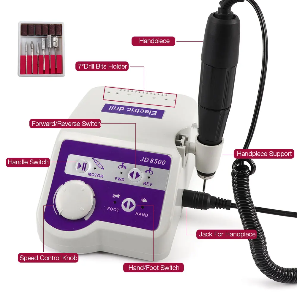 Фабрика профессионалов JSDA JD8500 электрическая дрель для ногтей Маникюрный станок шлифовальная машинка для педикюра оборудование для дизайна ногтей 65 Вт 35000 об/мин