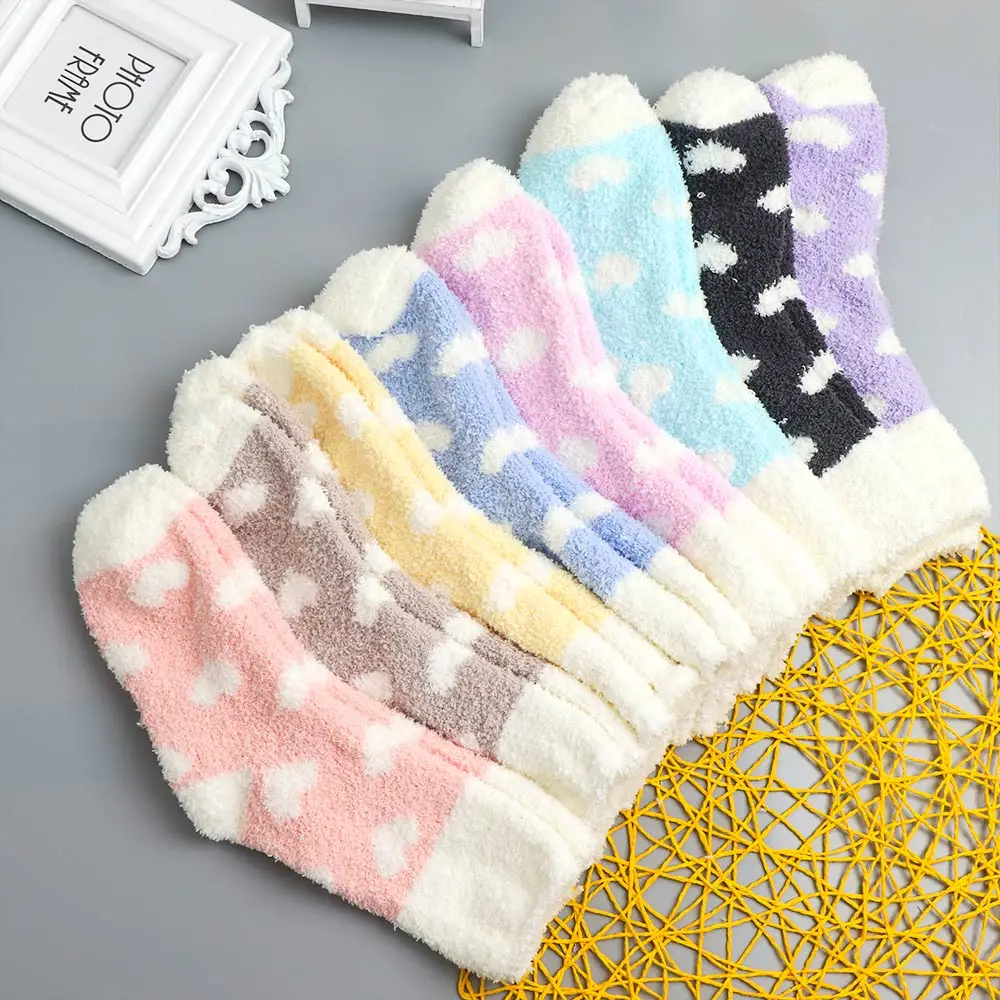 1Pair Women Winter Warm Socks Coral Fleece Bed Sleep Socks Lined