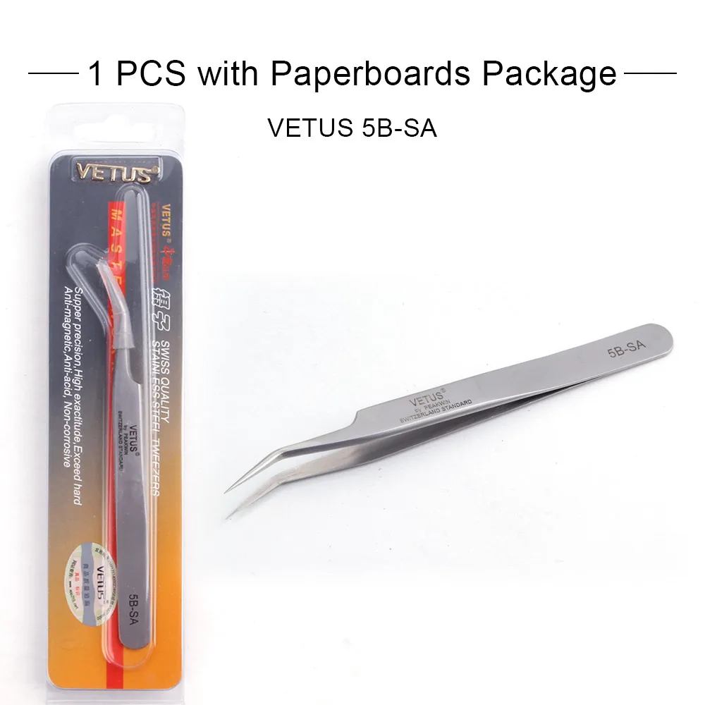 Пинцет для бровей VETUS 6A-SA из нержавеющей стали, точный Пинцет для наращивания ресниц, пинцет для объема ресниц, щипцы, косметические щипцы - Цвет: 5B-SA Paperboards