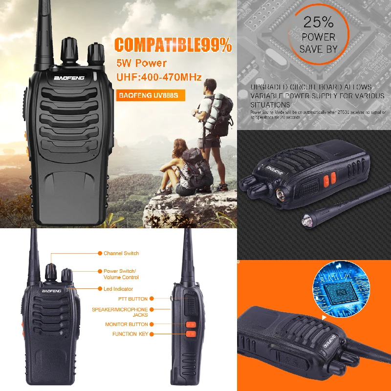 10 шт./лот Baofeng BF-888S портативная рация 5 Вт портативная рация bf 888s UHF 400-470MHz 16CH двухсторонний портативный трансивер Raio