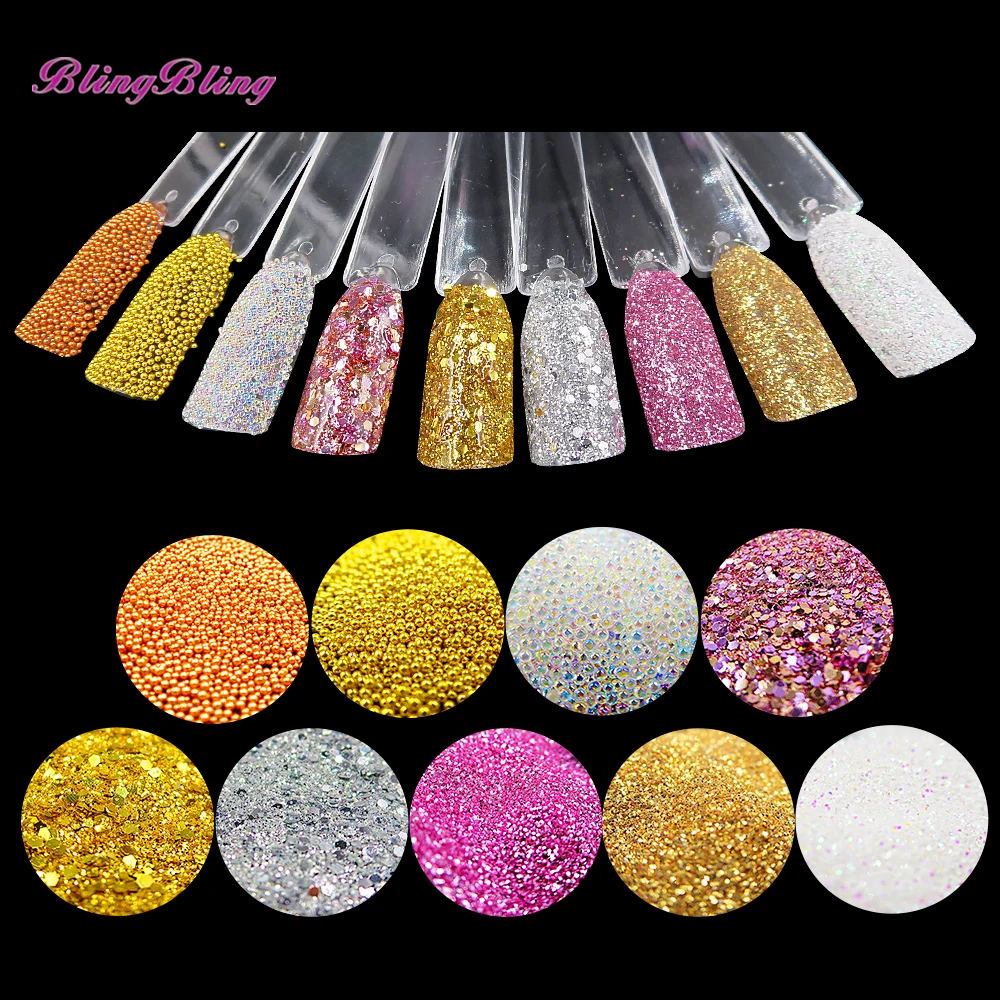 Buy 9 Boxes Nail Glitter Powder AB Crystal Glass Beads Acrylic UV Gel Nail Art