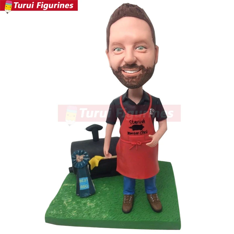 Figurine De Chef Fumeur De Barbecue En Argile Cadeau Personnalise Tete De Bobble Basee Sur Les Photos Des Clients Utilise Comme Decoration De Gateau D Anniversaire Mari Garcon Aliexpress