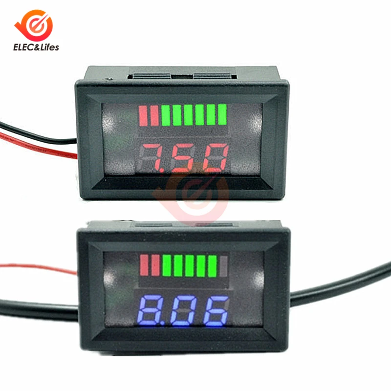 

6V 12V 24V 36V 48V Car Lead Acid Battery Charge Level Indicator Battery Tester Lithium Battery Capacity Indicator LED Voltmeter