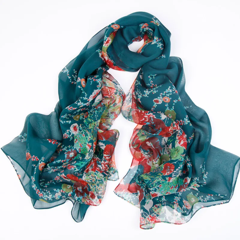 Синий женский длинный шелковый шарф шаль с принтом модный бренд синий шелковый шарф Обертывания женские универсальные Роскошные чистые шелковые шифоновые шарфы - Цвет: 14