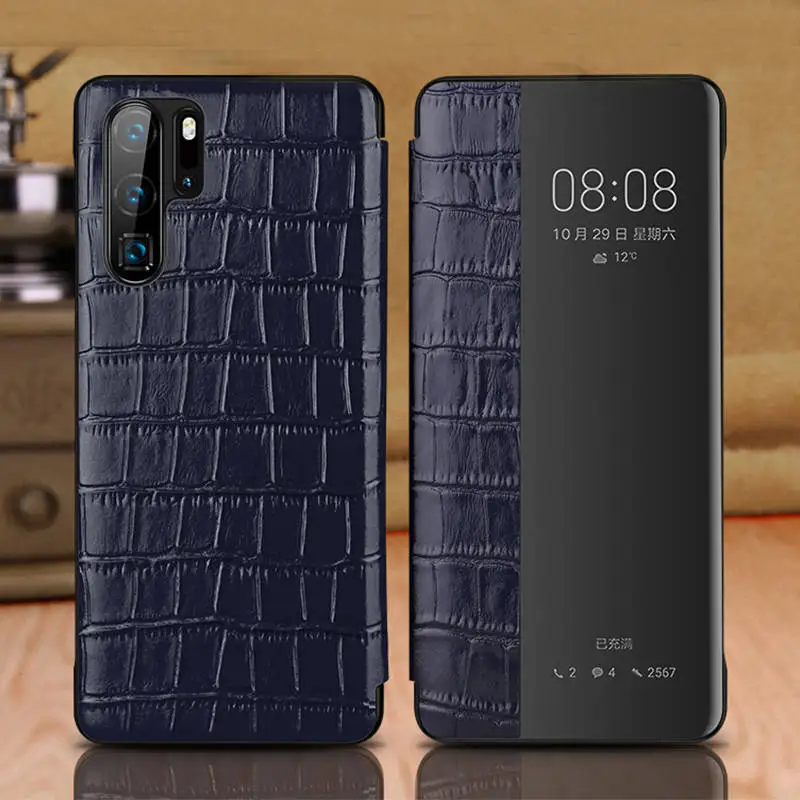 Чехол из натуральной кожи для huawei P30 Pro, чехол, Wakeup, чехол с окошком, умный Etui Coque, для huawei P30 P30Pro, чехол, Capa - Цвет: dark blue