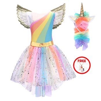 

Girls Unicorn Costume Princess Dress New Girls Prom Cosplay Tutu Dress With Headband Summer Dresses for Girls dress 2020 new hit