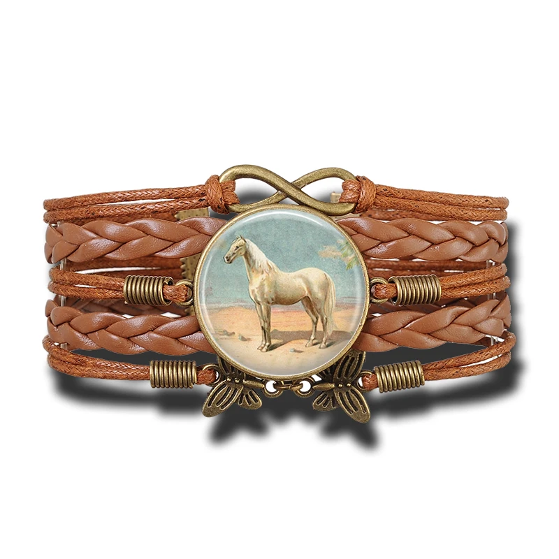 Ювелирный браслет с изображением лошади из кабошона и кожи с изображением милой лошади, женский модный браслет с бабочкой и бесконечной бабочкой, подарки