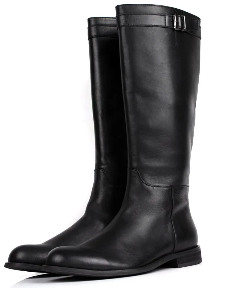 Goede Grote maat EUR45 slanke rits knie hoge heren laarzen lederen motorlaarzen fashion mens winter laarzen