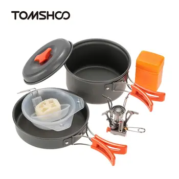 

TOMSHOO Outdoor Camping Hiking Picnic Cookware Cooking Tool Set Pot Pan + Mini Piezoelectric Stove + Mesh bag