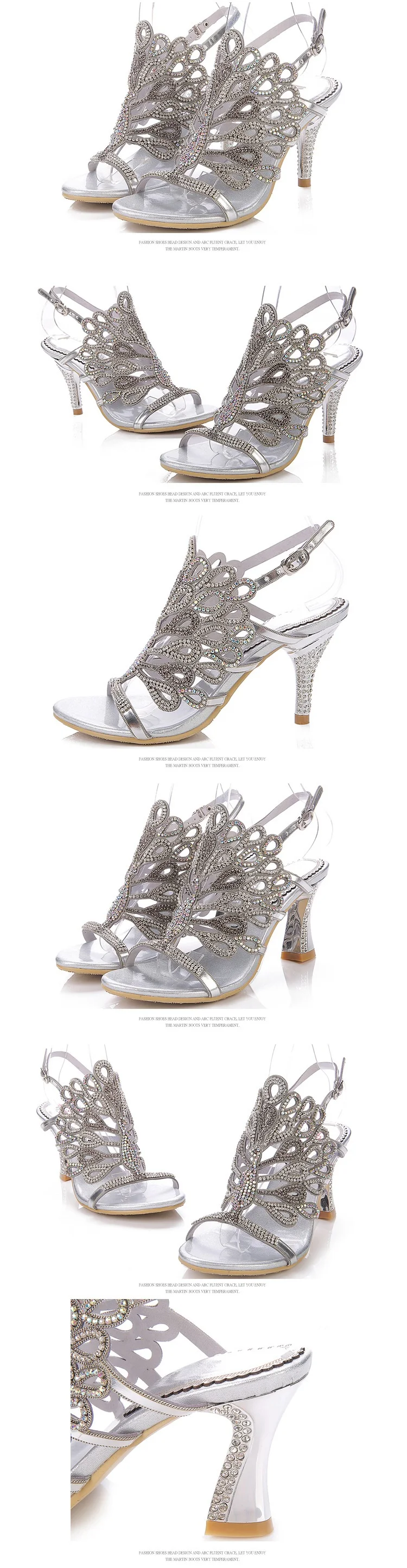 G-sparrow 2018 New Women Genuine Leather Fashion Stiletto High Heel Shoes Sexy Rhinestone Wedding Evening Sandals Big Size 119