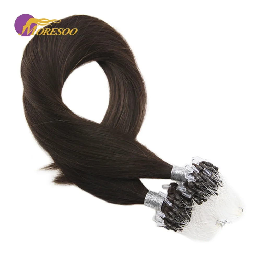 

Moresoo Micro Loop Hair Extensions Darkest Brown #2 Micro Ring Beads Tipped 100% Real Remy Human Hair Extensions 1g/strand 50g