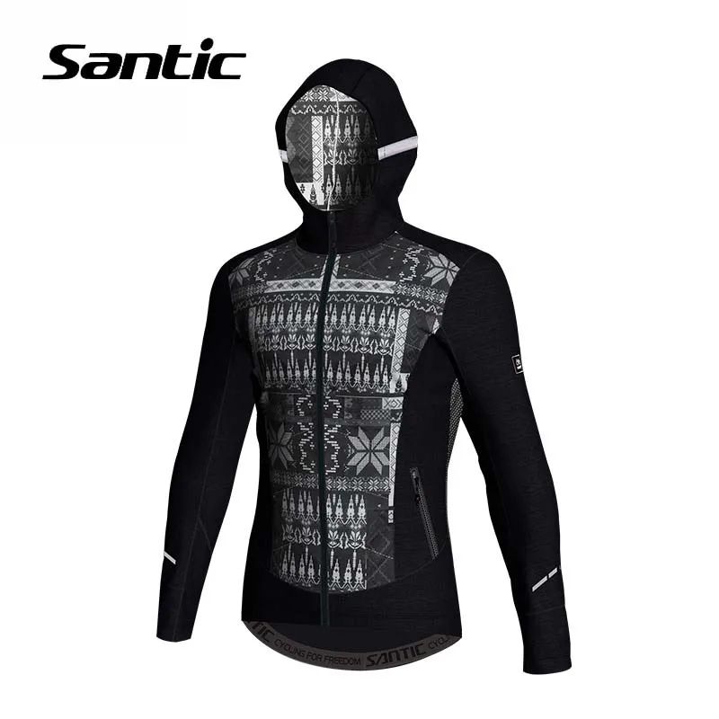 

Santic Men Hooded Cycling Jacket Winter Fleece Warm High Quality Road Mountain Bike Jacket Wind Coat Windproof Bicycle Clothing