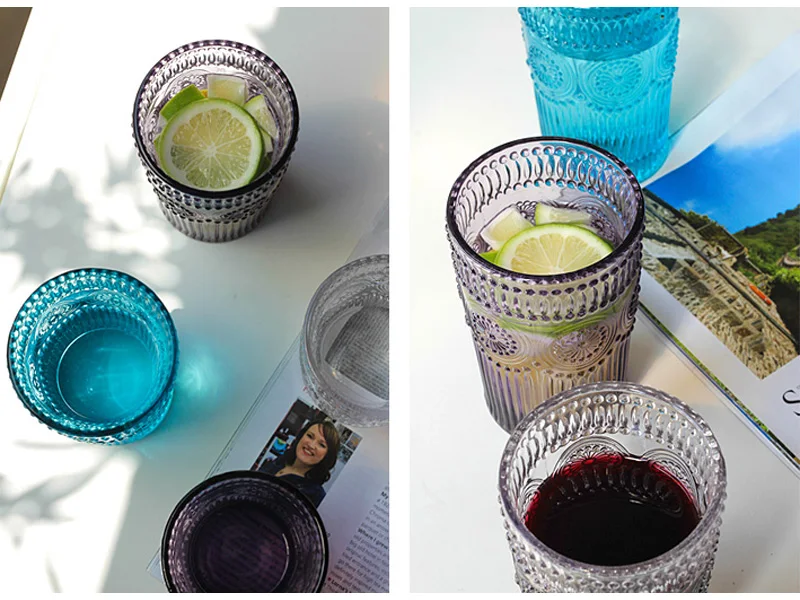 Colorful Class Cups European Style Beer Mug Glass 350ml Large Classic Class Juice Water Cup Embossed Sunflower Glassware Gift (11)