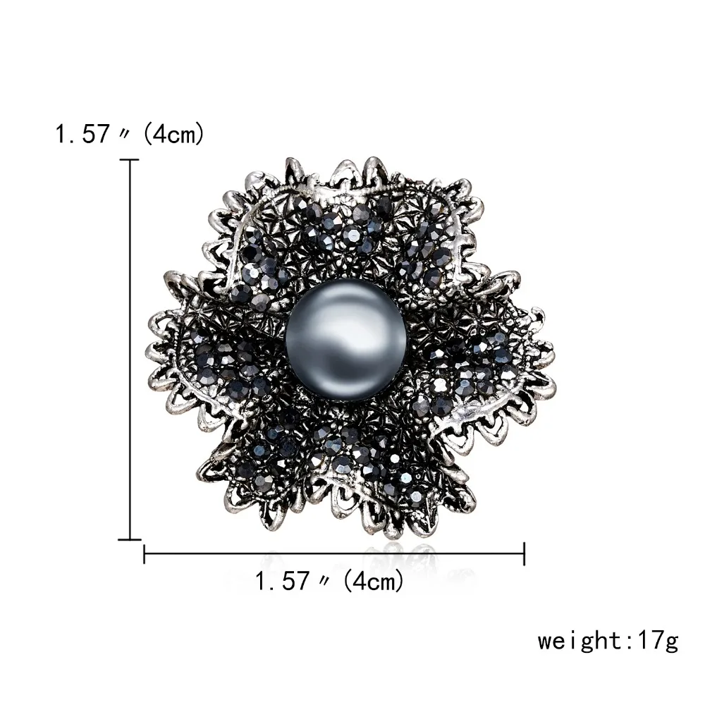 Винтажный Черный Жемчужный Цветок из горного хрусталя лист растения брошь булавки для женщин Элегантный Кристалл платье броши ювелирные изделия аксессуары Подарки