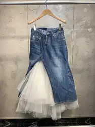 Повседневная юбка 2019 Новая женская сетчатая Лоскутная джинсовая юбка ddxgz2