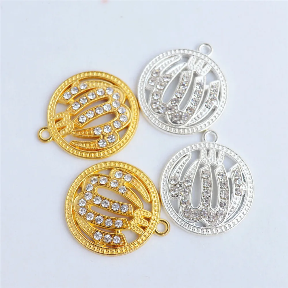 Wholesale Rhinestone Islamic Allah Religious Muslim Round Charm Pendant